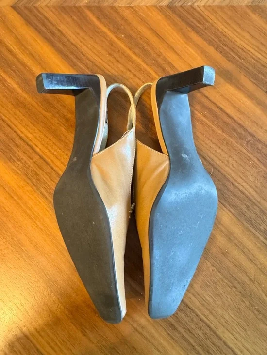 Franco Sarto Slingback Heels Tan Leather Square Toe Size 8 Chic - Picture 7 of 13